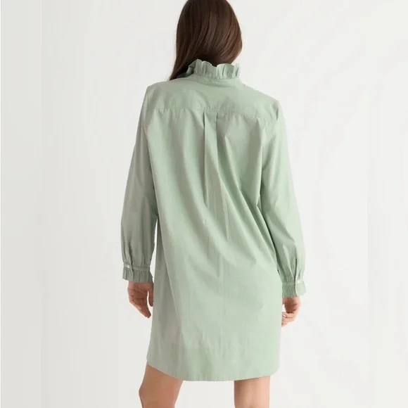 NWT J. Crew Cottage Shirt Dress in Cotton Poplin Green Long Sleeve Mini Womens 0 - Picture 3 of 6